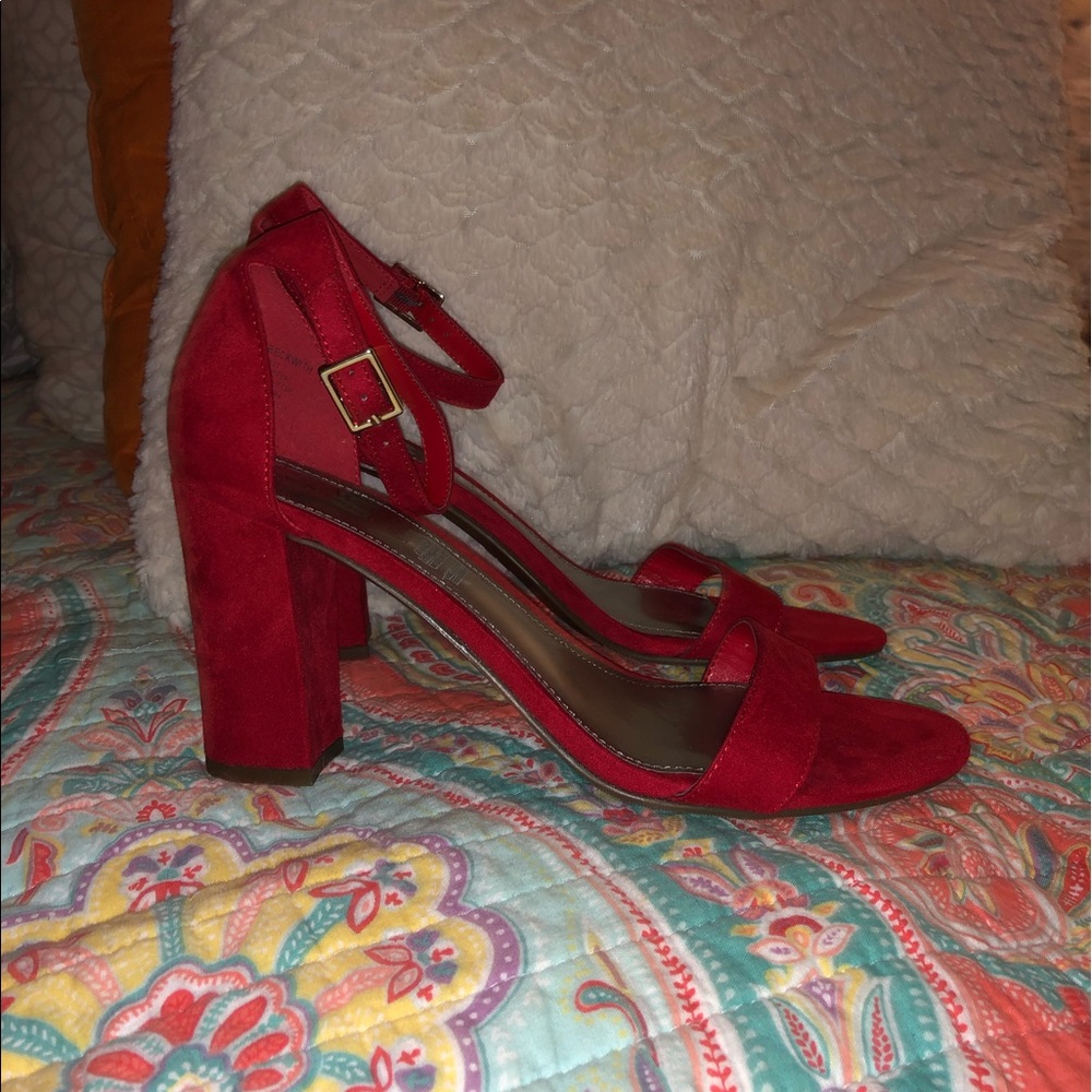 Red chunky high heels